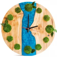 Wall Clock with Pole Moss and Epoxy