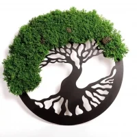 Decorative Tree - Round Wood Art with Moss Décor