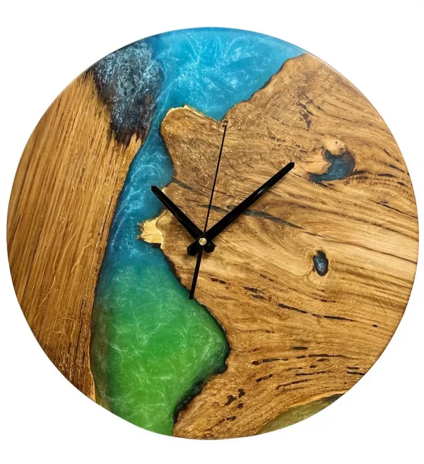 Natural Wood and Epoxy Resin Wall Clock. Home Decor