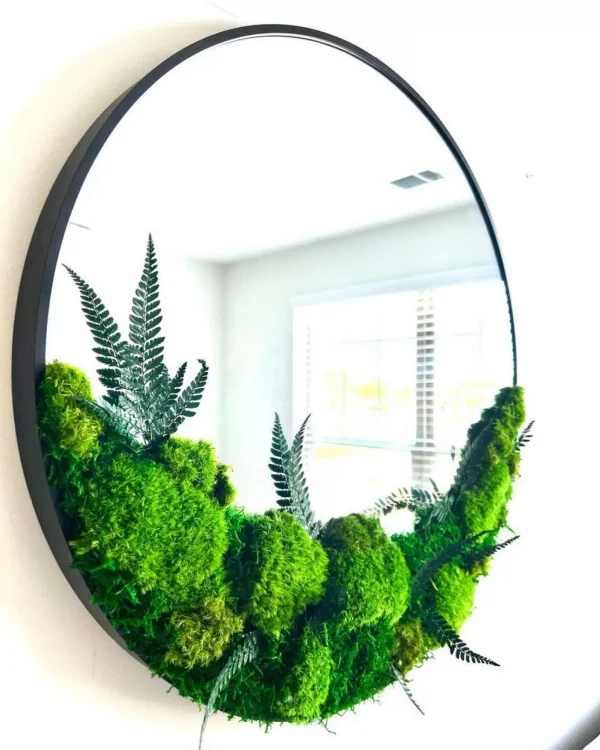 Decorative Round Mirror - Moss mirror with Farn