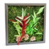 Framed preserved moss wall art with layered botanical plants and foliage in a square frame