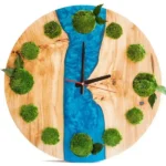 Round Wooden Watch with Ball Moss and Epoxy