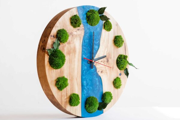 Round Wooden Watch with Ball Moss and Epoxy - Image 2