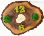 Wall Clock Made from Tree Slice with Pillow Moss and Reindeer Moss
