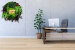 Round Wall Clock with Moss Solid Wood and Plants | Picture Clock - Image 2