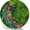 Round moss wall art with preserved moss and decorative botanical foliage