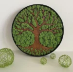 Round Decorative Tree with Moss in Wooden Frame