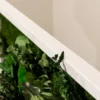 White wooden frame edge detail of jungle moss wall art with preserved green ferns and foliage