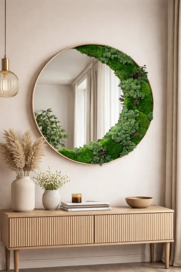 Round Moss Wall Mirror with Moss and Plants - Image 2