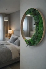 Round Moss Wall Mirror with Moss and Plants - Image 3