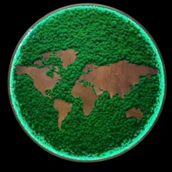Round Moss World Map with Lighting