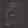 Round moss mirror dimension diagram showing 100 cm total diameter and 75 cm mirror diameter
