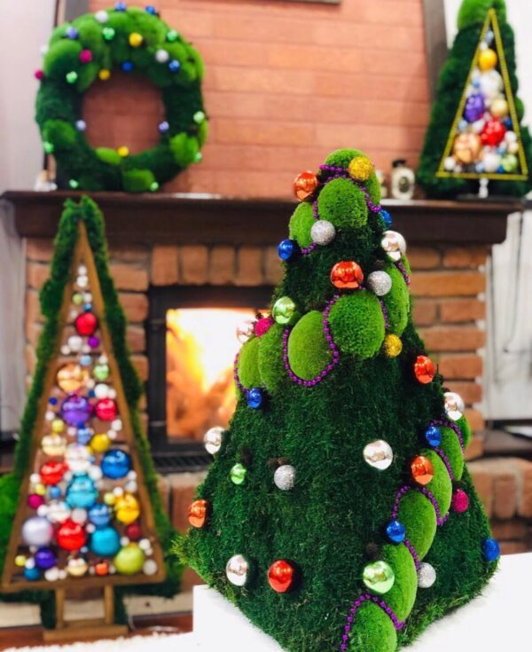 Decorative Christmas Wreath Made of Moss with Ornaments - Image 3