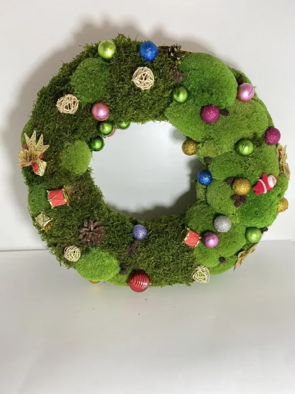 Decorative Christmas Wreath Made of Moss with Ornaments - Image 4