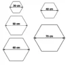 hexagon-size_result.webp Hexagon wall art size guide showing outline measurements from 30 cm to 70 cm.
