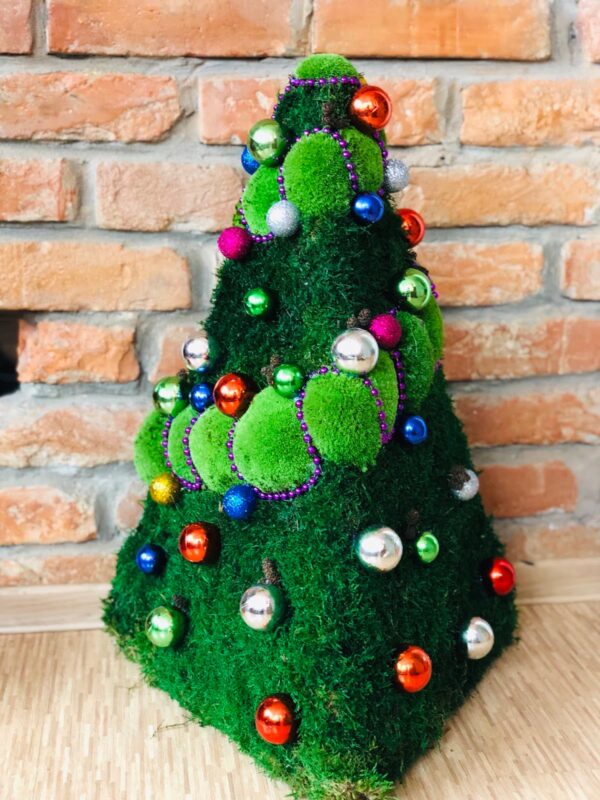 Christmas Tree Made of Ball Moss and Flat Moss with Decorations - Image 2