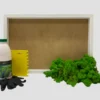 DIY moss wall art kit with picture frame, preserved moss, adhesive bottle, spreader, and gloves