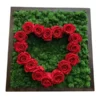 Preserved moss wall art featuring a heart shape formed by roses in a square wooden frame.