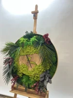 Round Wall Clock with Moss Solid Wood and Plants | Picture Clock - Image 5