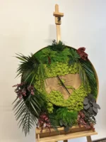 Round Wall Clock with Moss Solid Wood and Plants | Picture Clock - Image 7