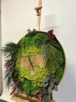 Round Wall Clock with Moss Solid Wood and Plants | Picture Clock - Image 8