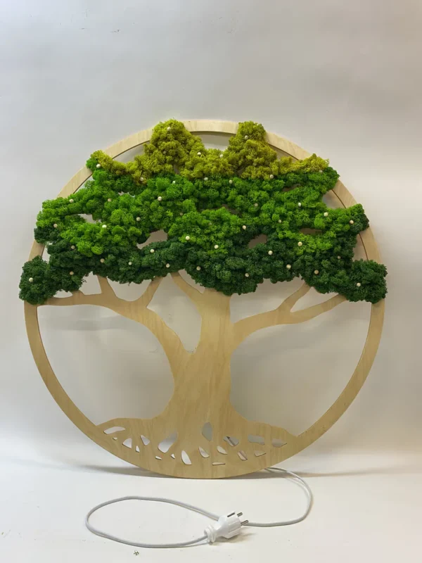 Moss Art – Moss Tree with Flowers and Lighting - Image 3