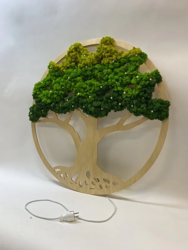 Moss Art – Moss Tree with Flowers and Lighting - Image 4
