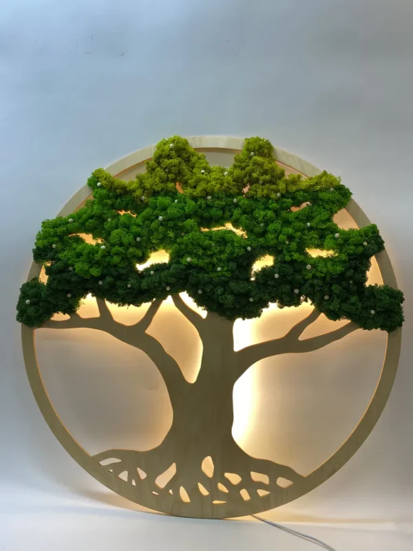 Moss Art – Moss Tree with Flowers and Lighting - Image 5