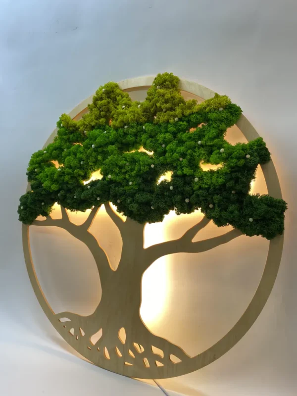 Moss Art – Moss Tree with Flowers and Lighting - Image 6