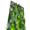 Side perspective of moss wall panel displaying three-dimensional layers of preserved ferns, foliage, and moss.