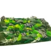 Rectangular moss wall panel with mixed green preserved moss, fern fronds, and eucalyptus leaves on white background.