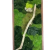 Rectangular moss wall art in a wood frame with diagonal natural branch, bun moss, and tinder fungus.