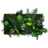 Preserved plant wall panel with mixed foliage and ferns on moss backing against a white background