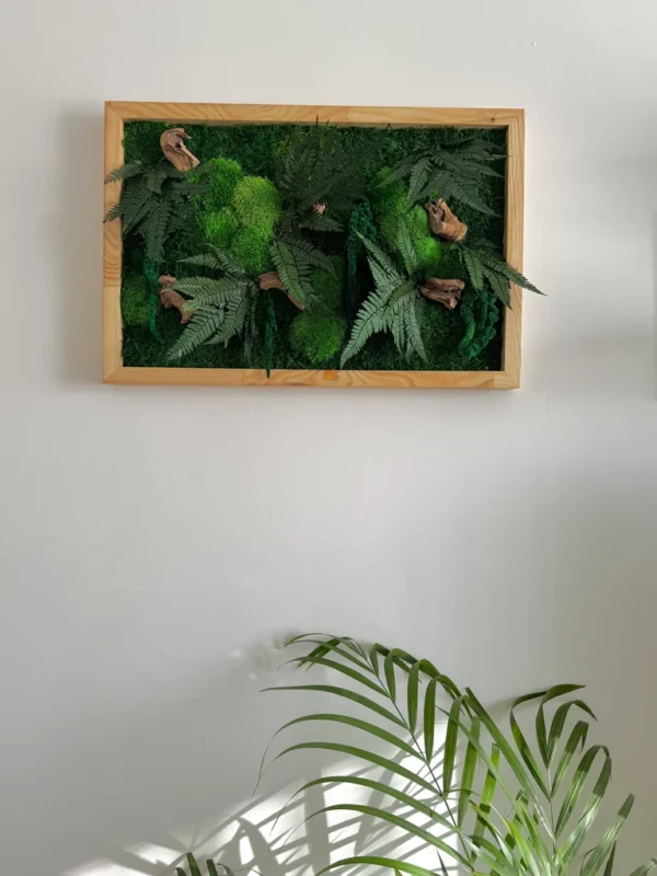 Moss Wall Art with Wood and Plants - Image 3