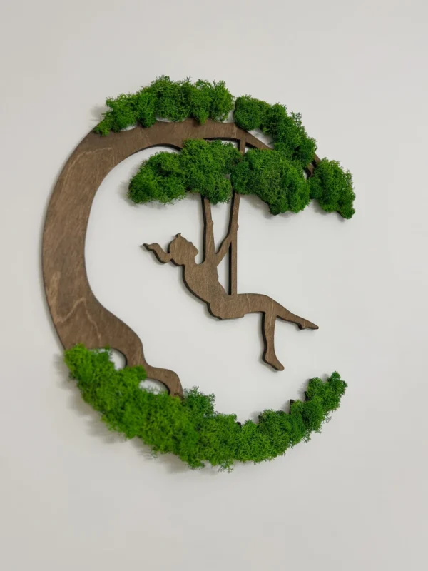 Moss Art Silhouette: Girl on a Swing – Moss Wall Art - Image 3