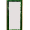 Rectangular wall mirror with green ball moss border and light natural wood frame