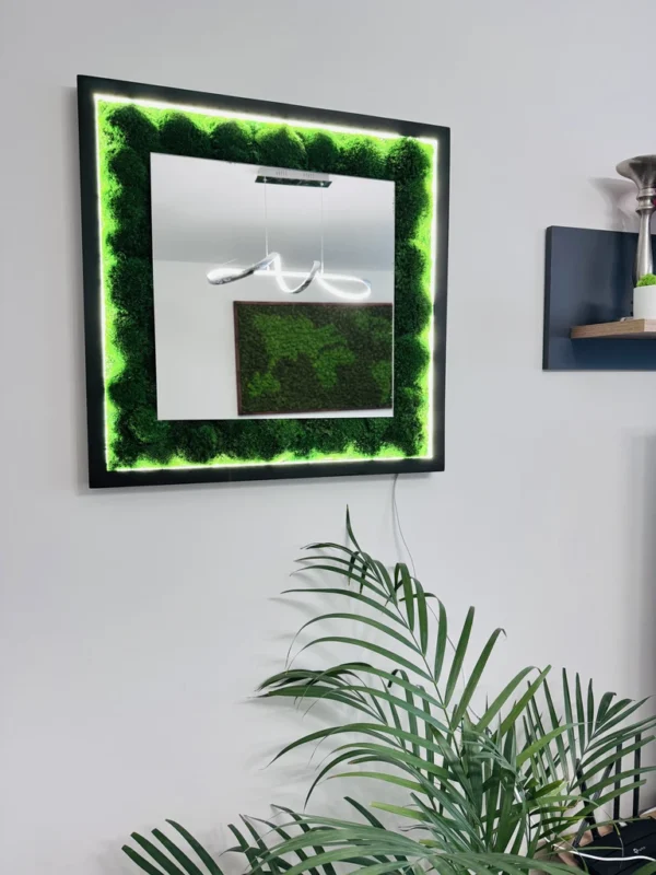 Moss Mirror with Wooden Frame and LED Lighting - Image 4