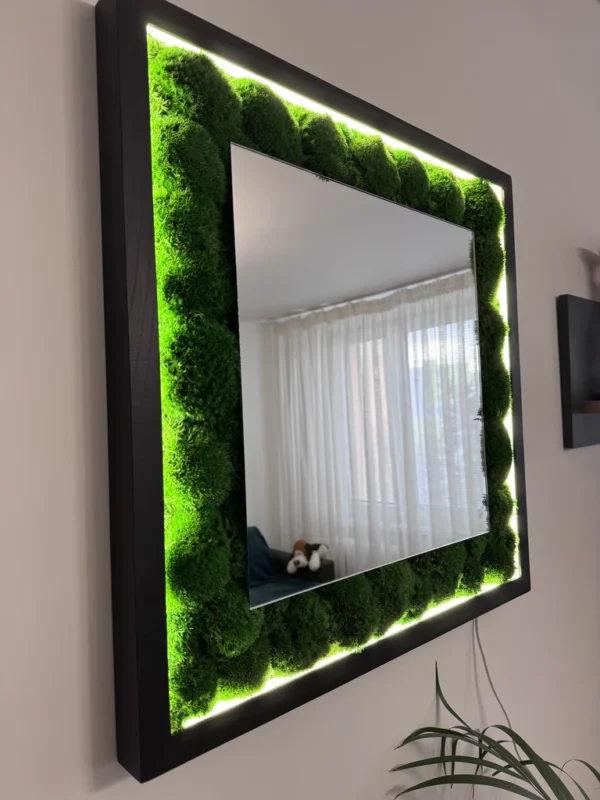 Moss Mirror with Wooden Frame and LED Lighting - Image 5