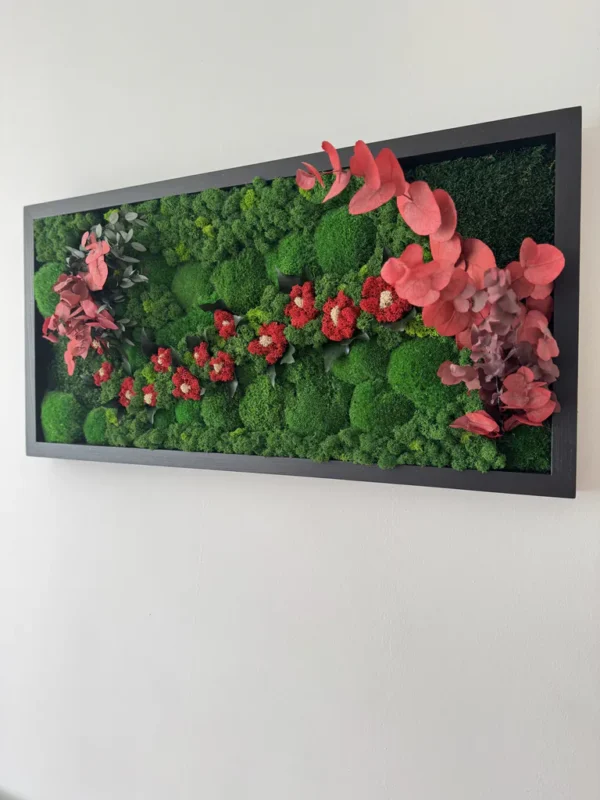 Moss Wall Art with Red Moss Flowers & Eucalyptus - Image 3