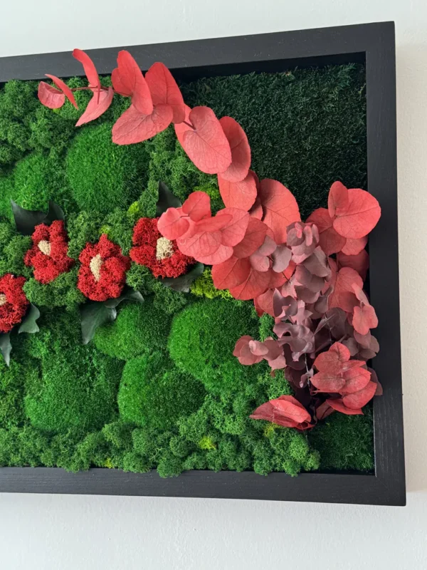 Moss Wall Art with Red Moss Flowers & Eucalyptus - Image 2