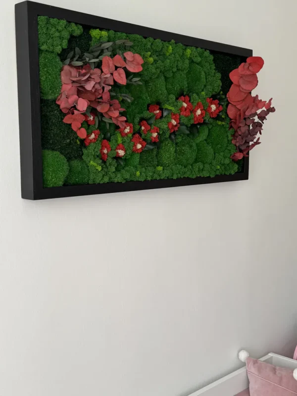 Moss Wall Art with Red Moss Flowers & Eucalyptus - Image 4