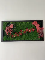 Moss Wall Art with Red Moss Flowers & Eucalyptus