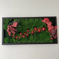 Moss Wall Art with Red Moss Flowers & Eucalyptus