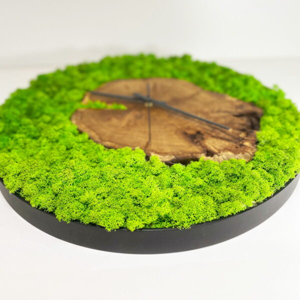 Wall Clock with Iceland Moss and Solid Wood - Image 3