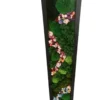 Vertical black frame filled with preserved green moss and colorful flower paths.