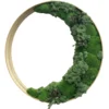 Round wall mirror with crescent-style preserved moss and foliage in a slim frame
