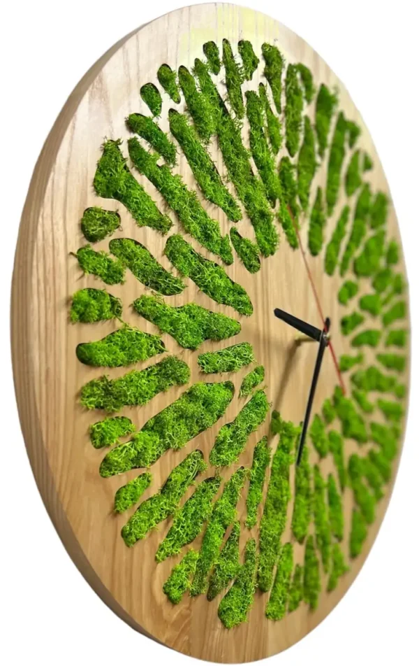 Round Wooden Wall Clock with Preserved Reindeer Moss - Image 6