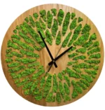 Round Wooden Wall Clock with Preserved Reindeer Moss