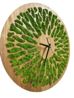 Round Wooden Wall Clock with Preserved Reindeer Moss - Image 3