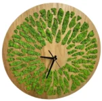 Round Wooden Wall Clock with Preserved Reindeer Moss - Image 2
